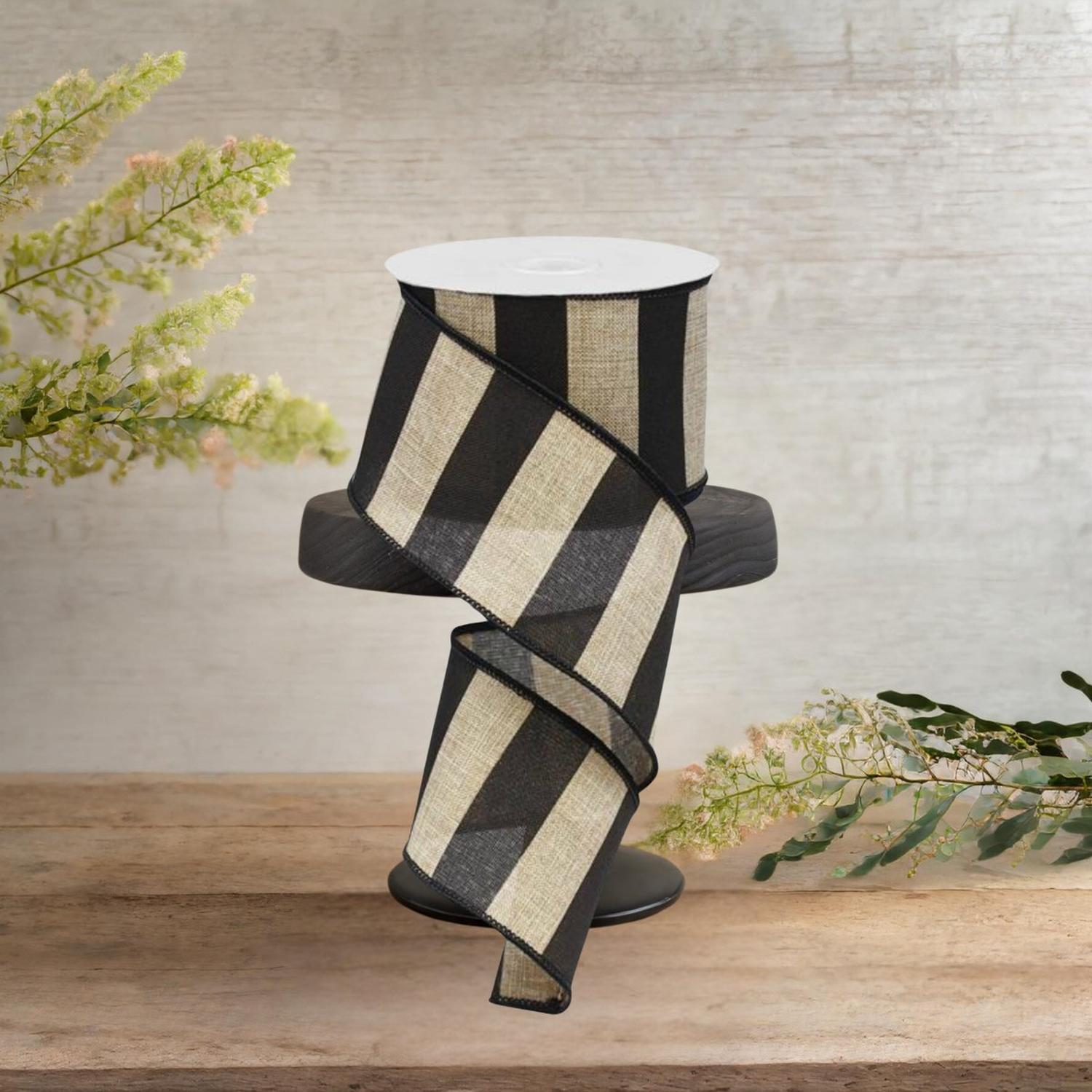 2.5" Royal Canvas Wide Stripe Ribbon: Natural & Black (10 Yards)