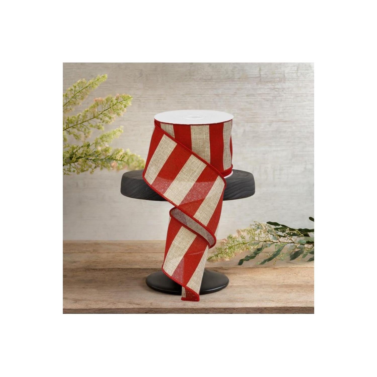 Shop For 2.5" Royal Canvas Wide Stripe Ribbon: Natural & Red (10 Yards)