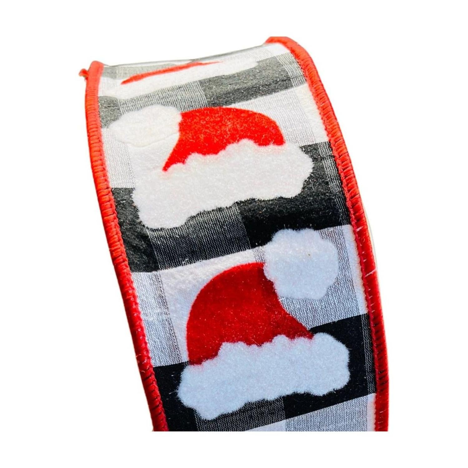 2.5" Santa Hats on Check Ribbon: Black & White (10 Yards)