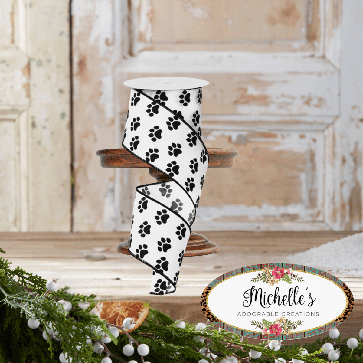 Shop For 2.5" Satin Paw Print Ribbon: Black & White (10 Yards)