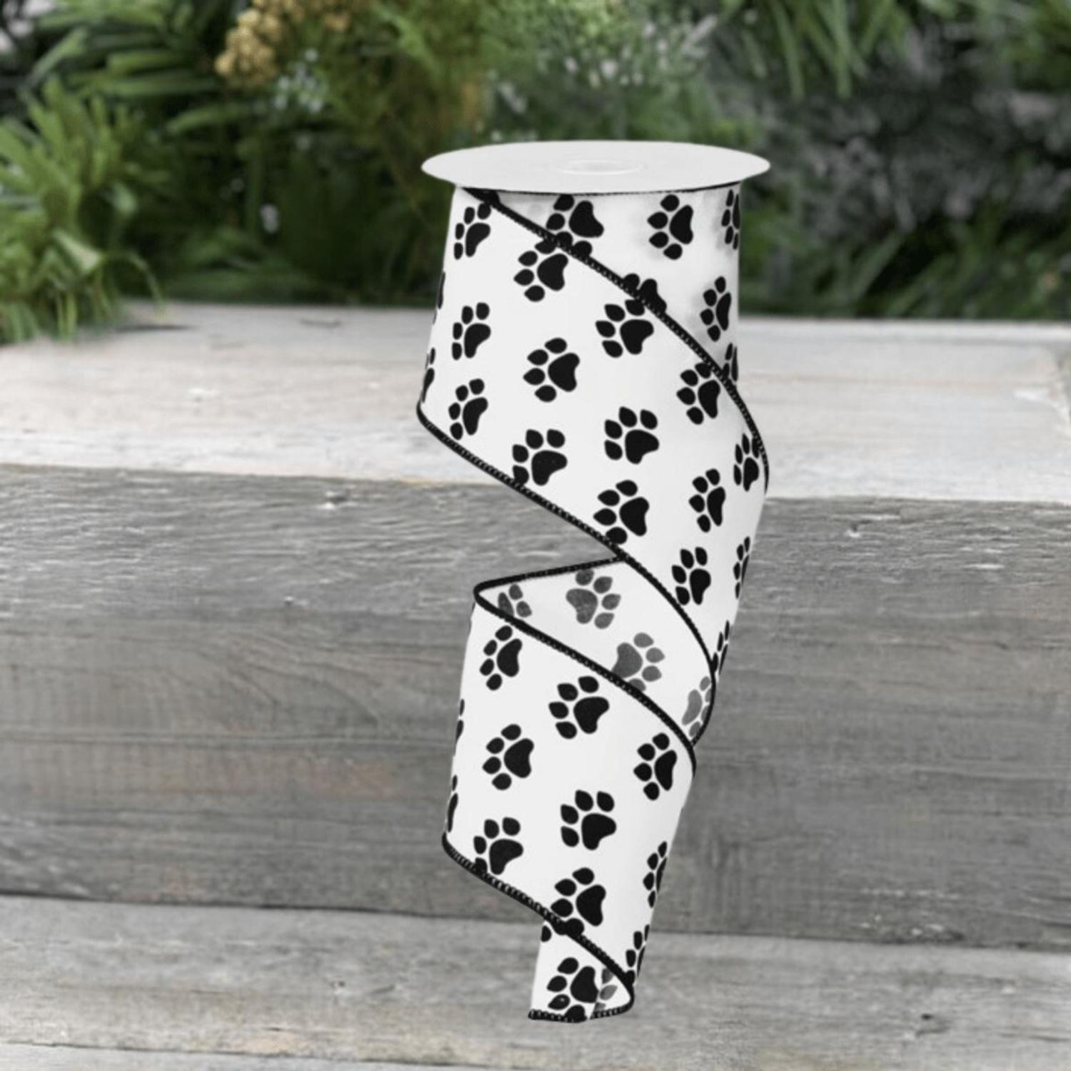 2.5" Satin Paw Print Ribbon: Black & White (10 Yards)