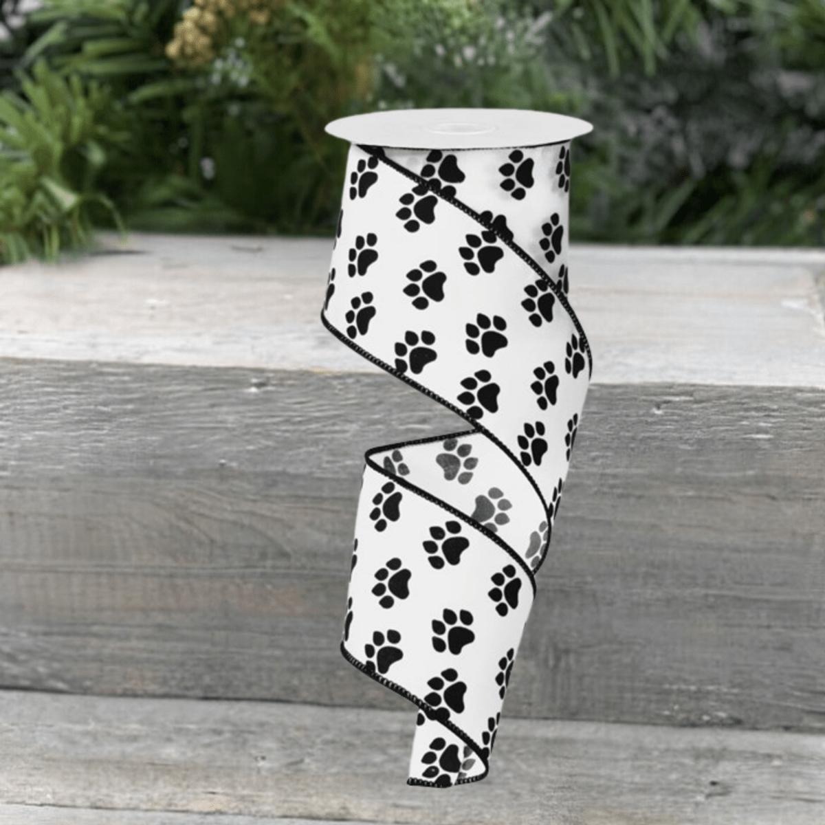 Shop For 2.5" Satin Paw Print Ribbon: Black & White (10 Yards)