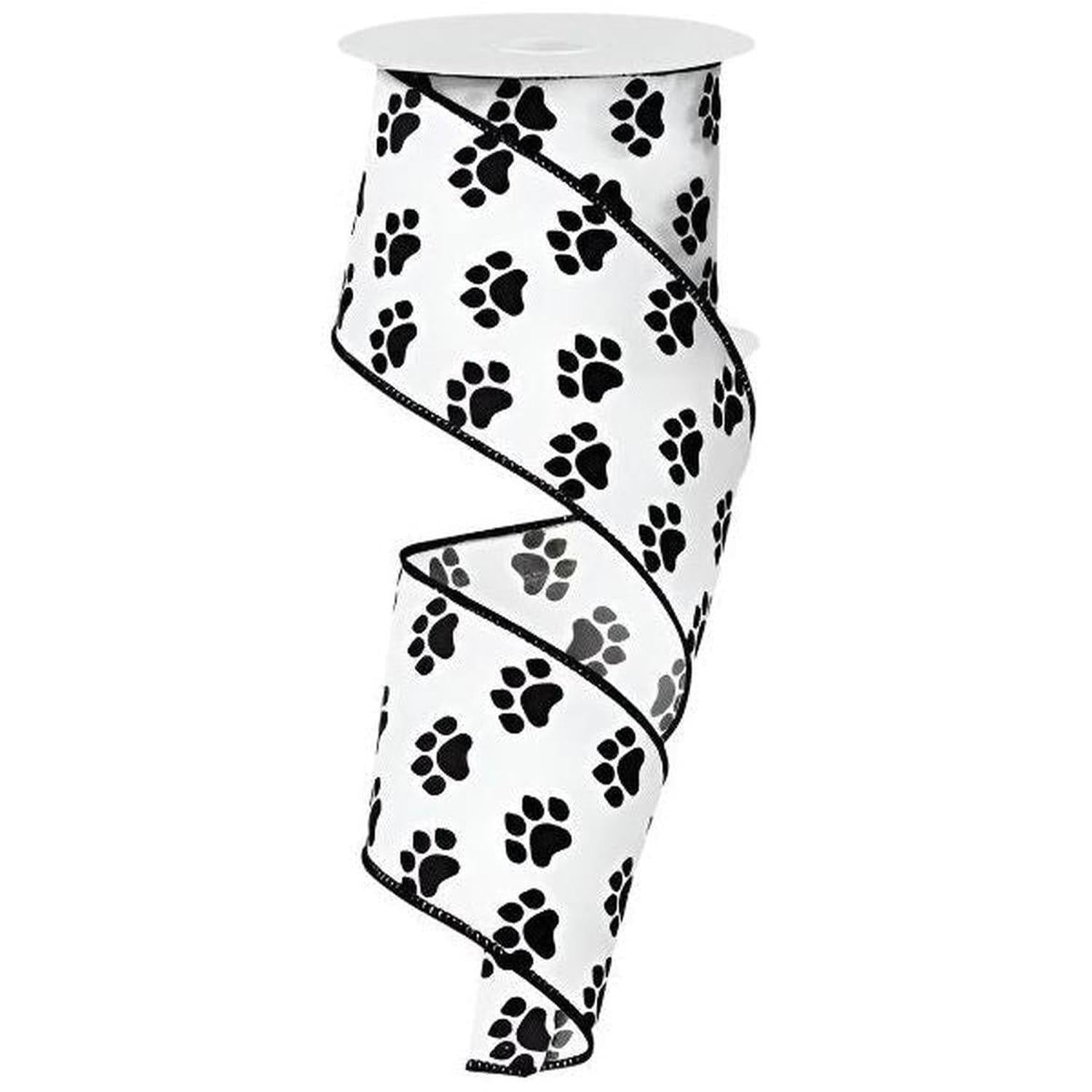 2.5" Satin Paw Print Ribbon: Black & White (10 Yards)