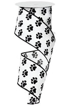 Shop For 2.5" Satin Paw Print Ribbon: Black & White (10 Yards)