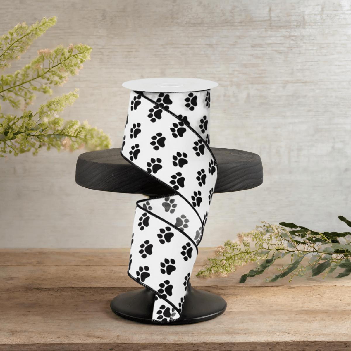 Shop For 2.5" Satin Paw Print Ribbon: Black & White (10 Yards)