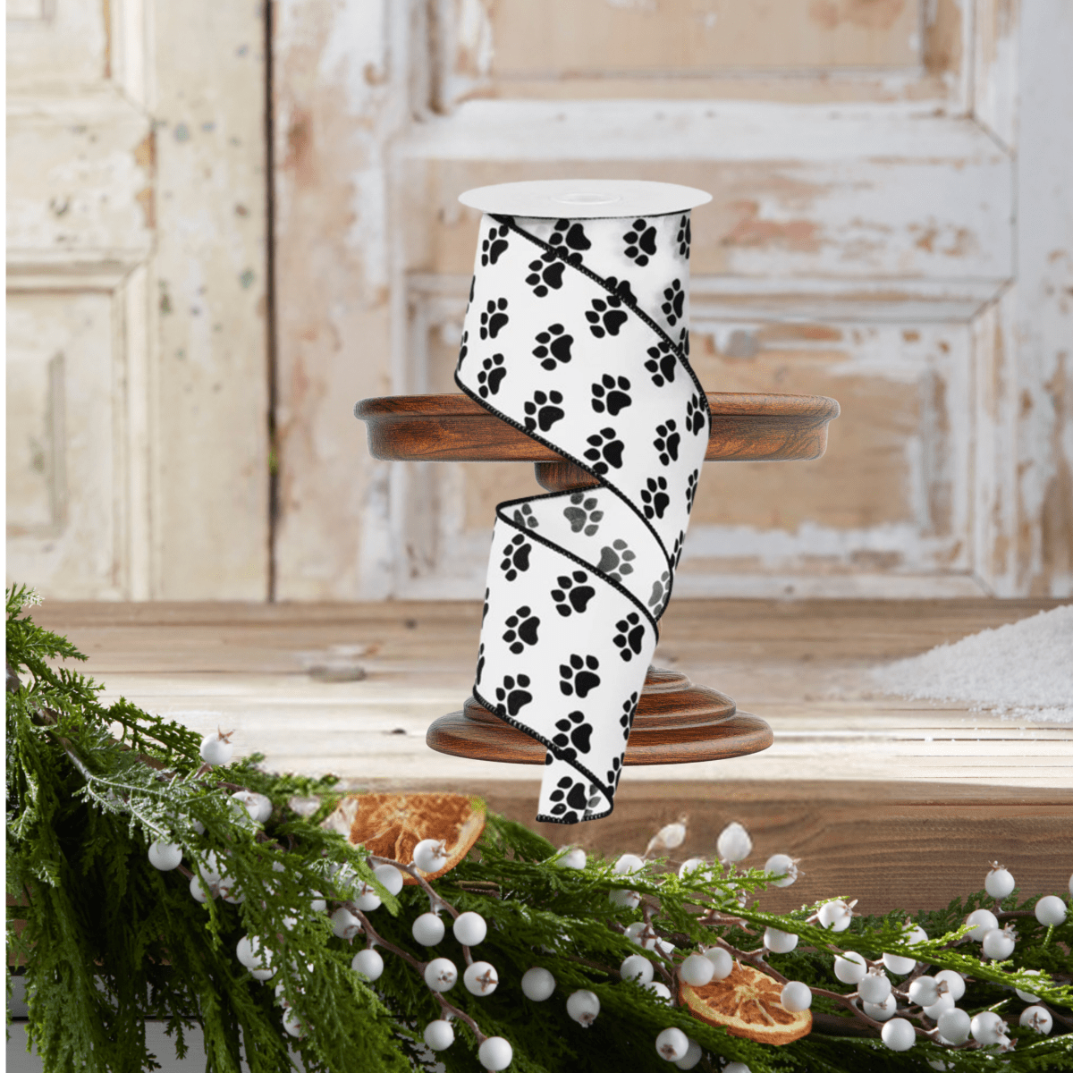Shop For 2.5" Satin Paw Print Ribbon: Black & White (10 Yards)