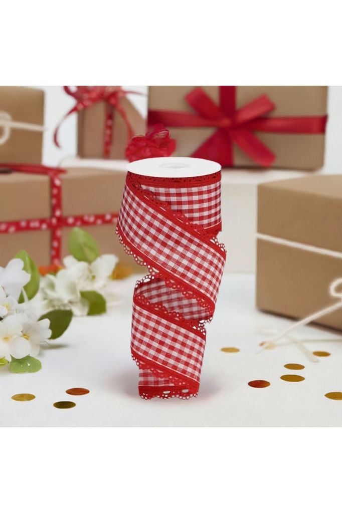 Shop For 2.5" Scalloped Edge Gingham Ribbon: Red (10 Yard) at Michelle's aDOORable Creations