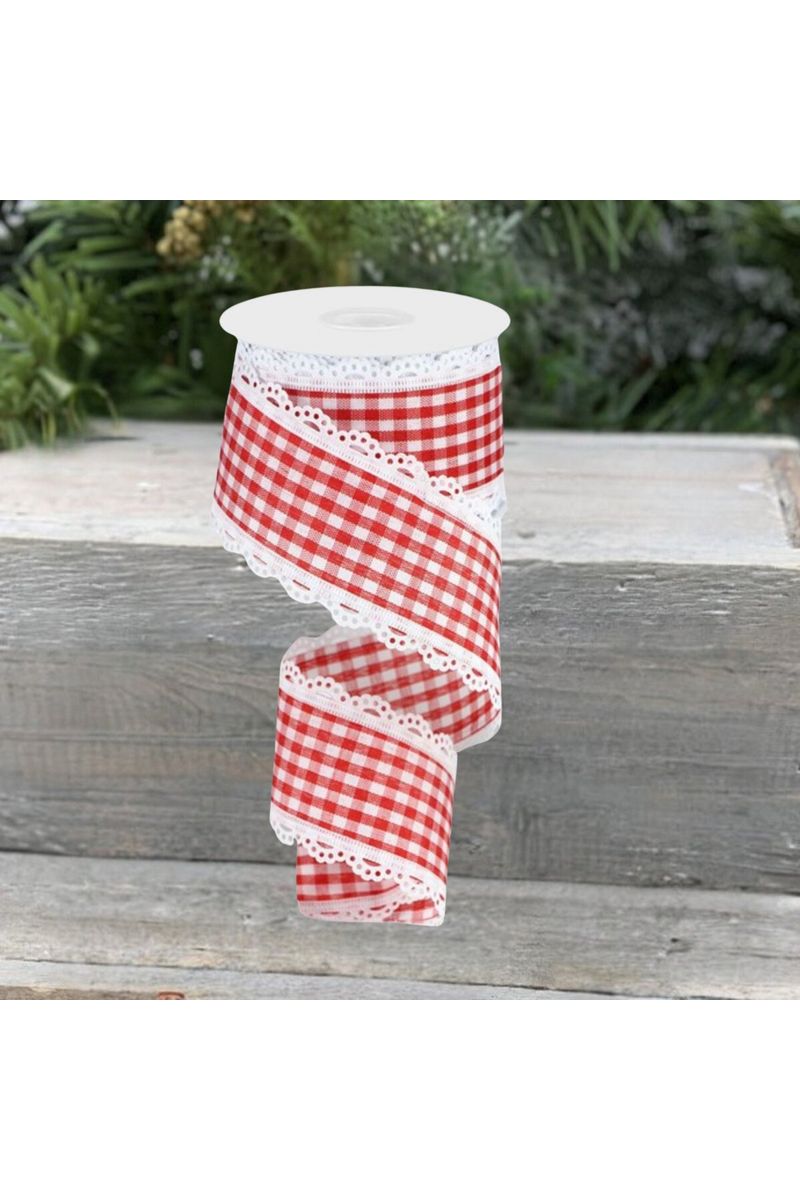 Shop For 2.5" Scalloped Edge Gingham Ribbon: Red & White (10 Yard) at Michelle's aDOORable Creations