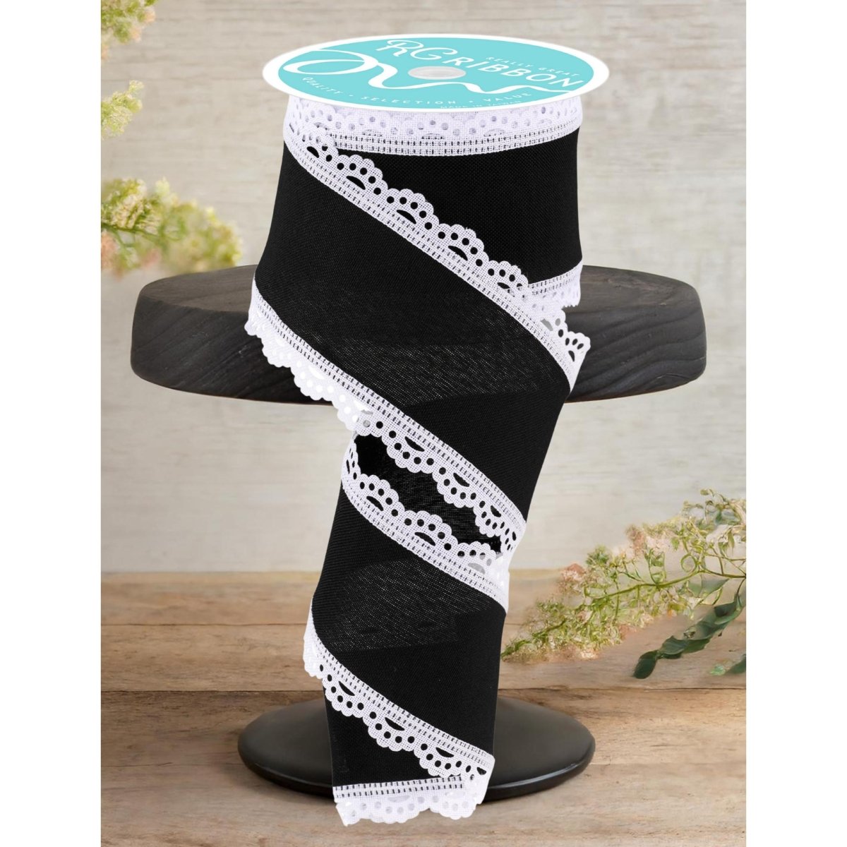 Shop For 2.5" Scalloped Edge Ribbon: Black/White (10 Yard)