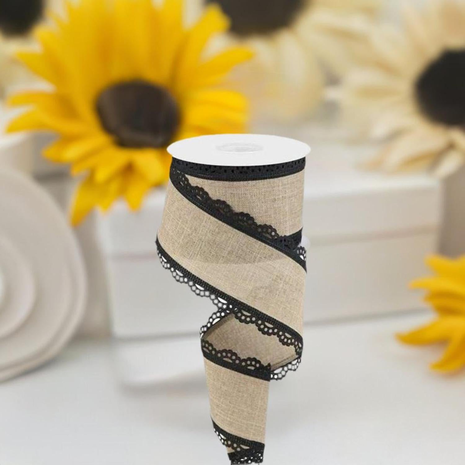 2.5" Scalloped Edge Ribbon: Light Beige (10 Yard)