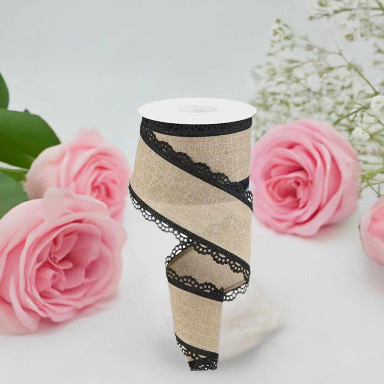 2.5" Scalloped Edge Ribbon: Light Beige (10 Yard)