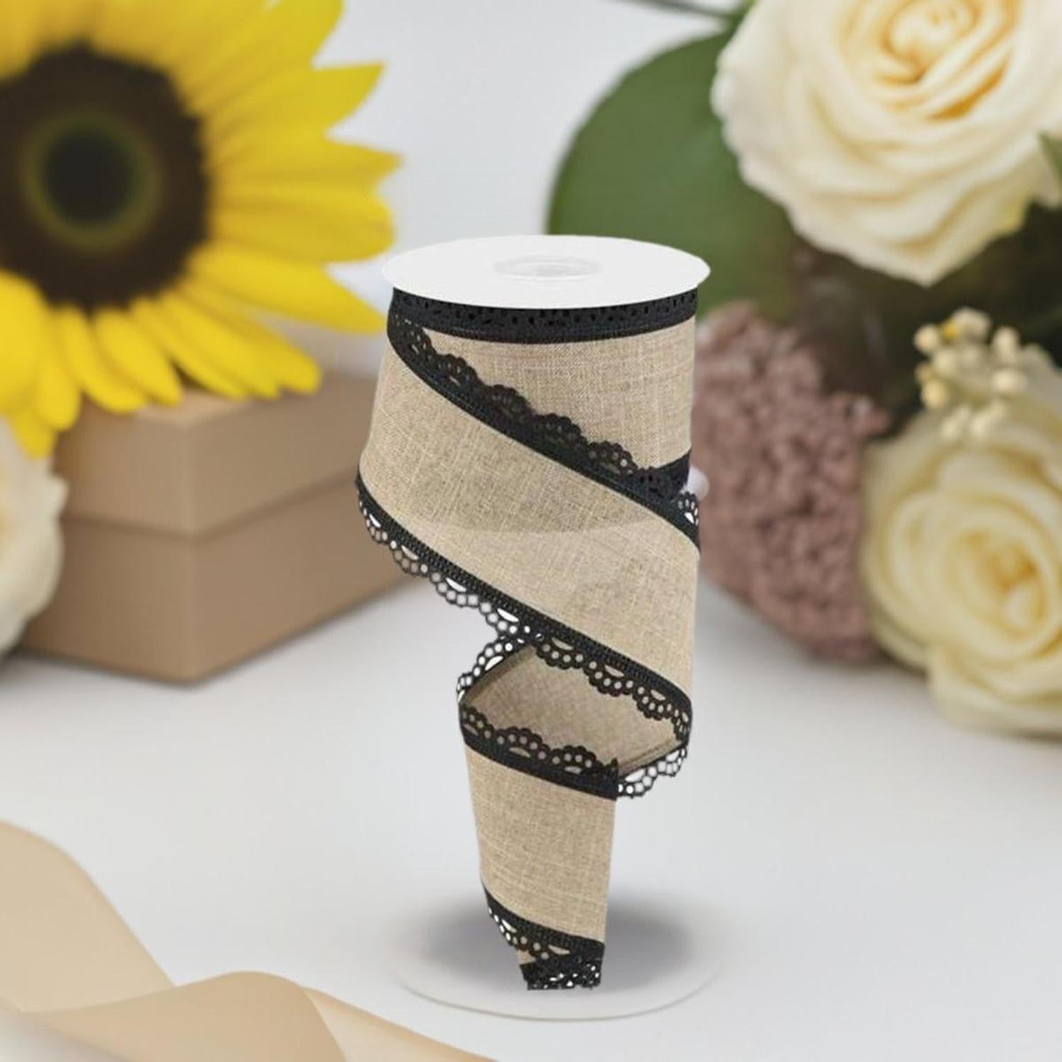 2.5" Scalloped Edge Ribbon: Light Beige (10 Yard)