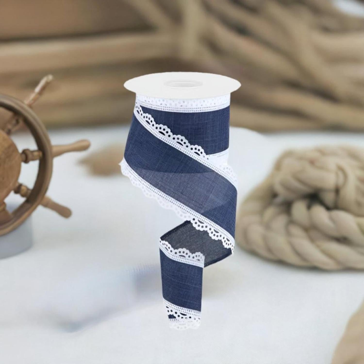 2.5" Scalloped Edge Royal Ribbon: Navy Blue (10 Yard)