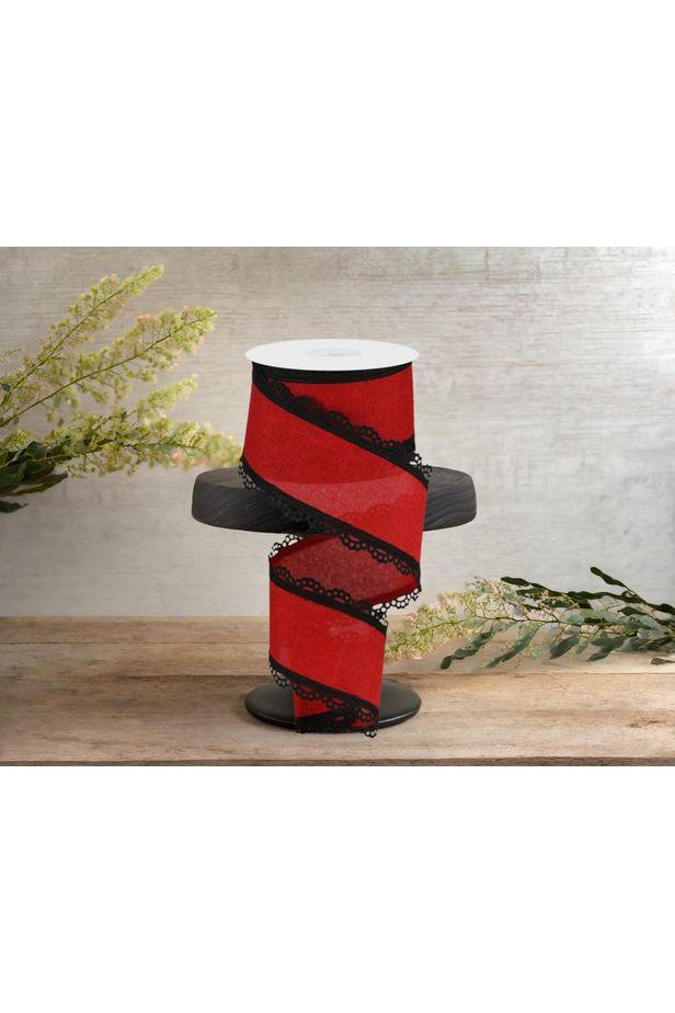 Shop For 2.5" Scalloped Edge Royal Ribbon: Red & Black (10 Yard) at Michelle's aDOORable Creations