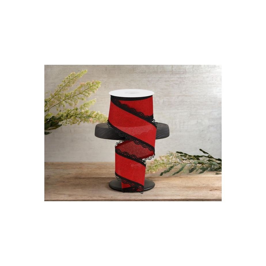 Shop For 2.5" Scalloped Edge Royal Ribbon: Red & Black (10 Yard) at Michelle's aDOORable Creations