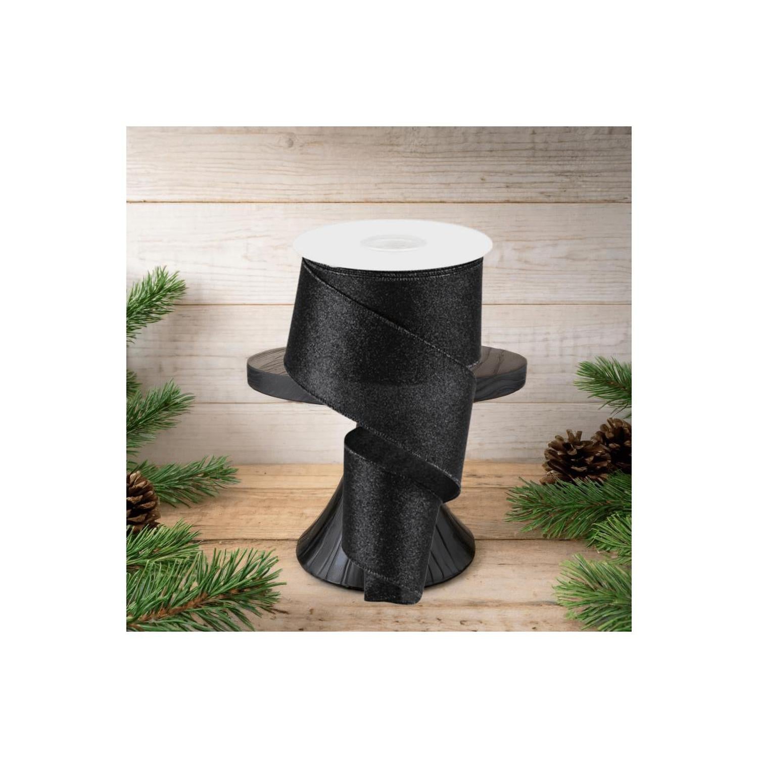 2.5" Shimmer Glitter Ribbon: Black (10 Yards)