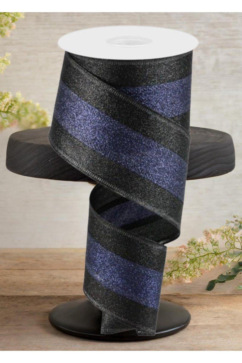 Shop For 2.5" Shimmer Glitter Stripe Ribbon: Black & Navy Blue (10 Yards)