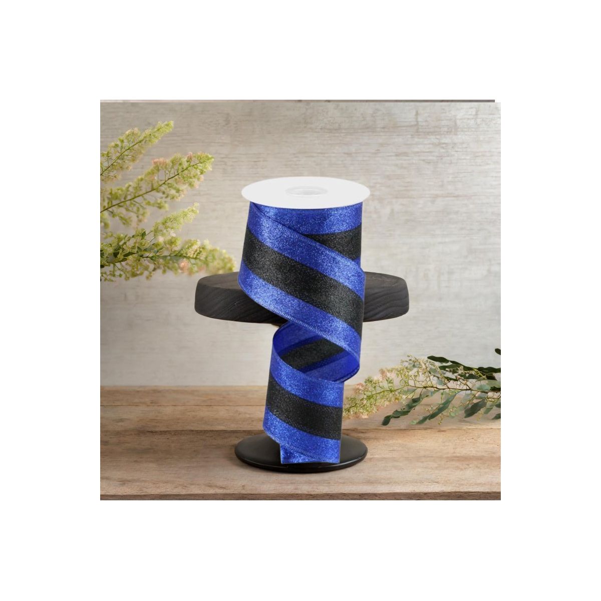 Shop For 2.5" Shimmer Glitter Stripe Ribbon: Royal Blue & Black (10 Yards)