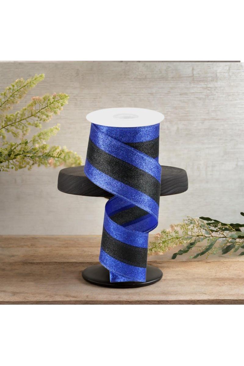 Shop For 2.5" Shimmer Glitter Stripe Ribbon: Royal Blue & Black (10 Yards)