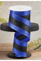 Shop For 2.5" Shimmer Glitter Stripe Ribbon: Royal Blue & Black (10 Yards)