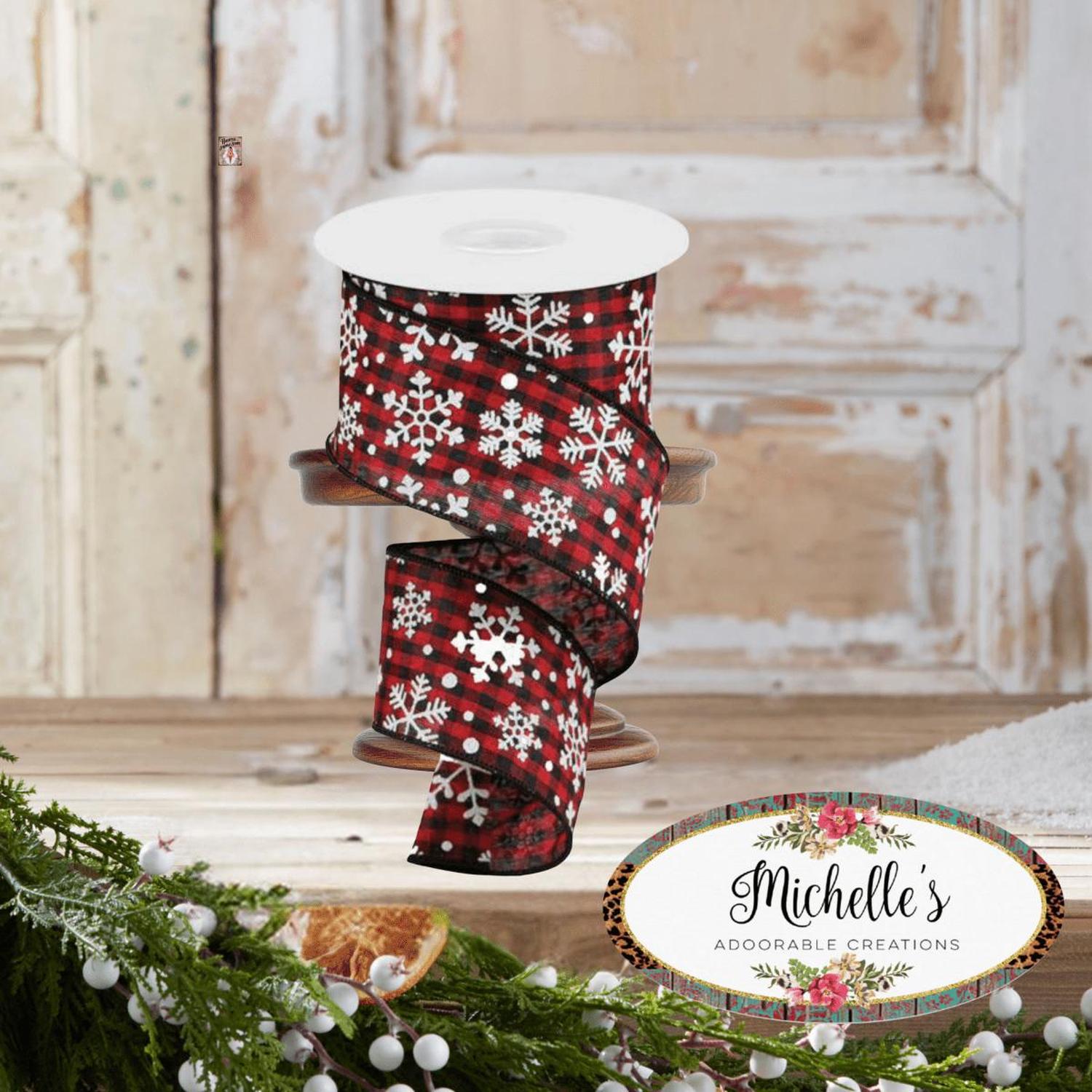 2.5" Snowflake Ribbon: Black & Red (10 Yards)