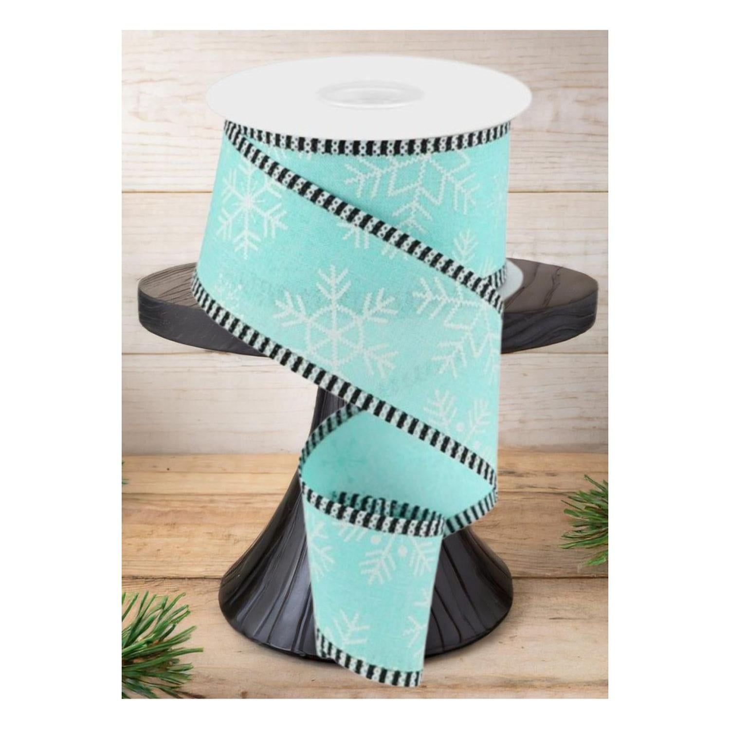 Shop For 2.5" Snowflake Thin Stripe Edge Ribbon: Ice Blue (10 Yards)