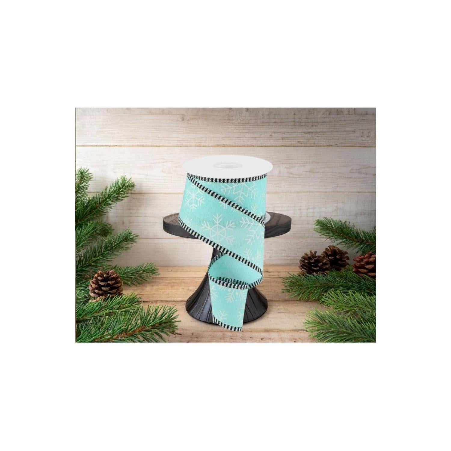 2.5" Snowflake Thin Stripe Edge Ribbon: Ice Blue (10 Yards)