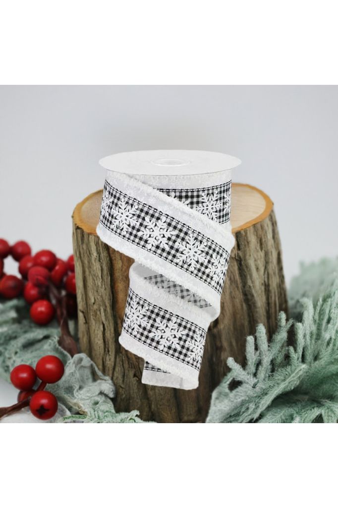 Shop For 2.5" Snowflakes Check Drift Ribbon: White (10 Yards) at Michelle's aDOORable Creations