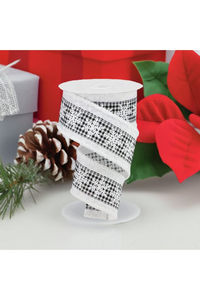 Shop For 2.5" Snowflakes Check Drift Ribbon: White (10 Yards) at Michelle's aDOORable Creations