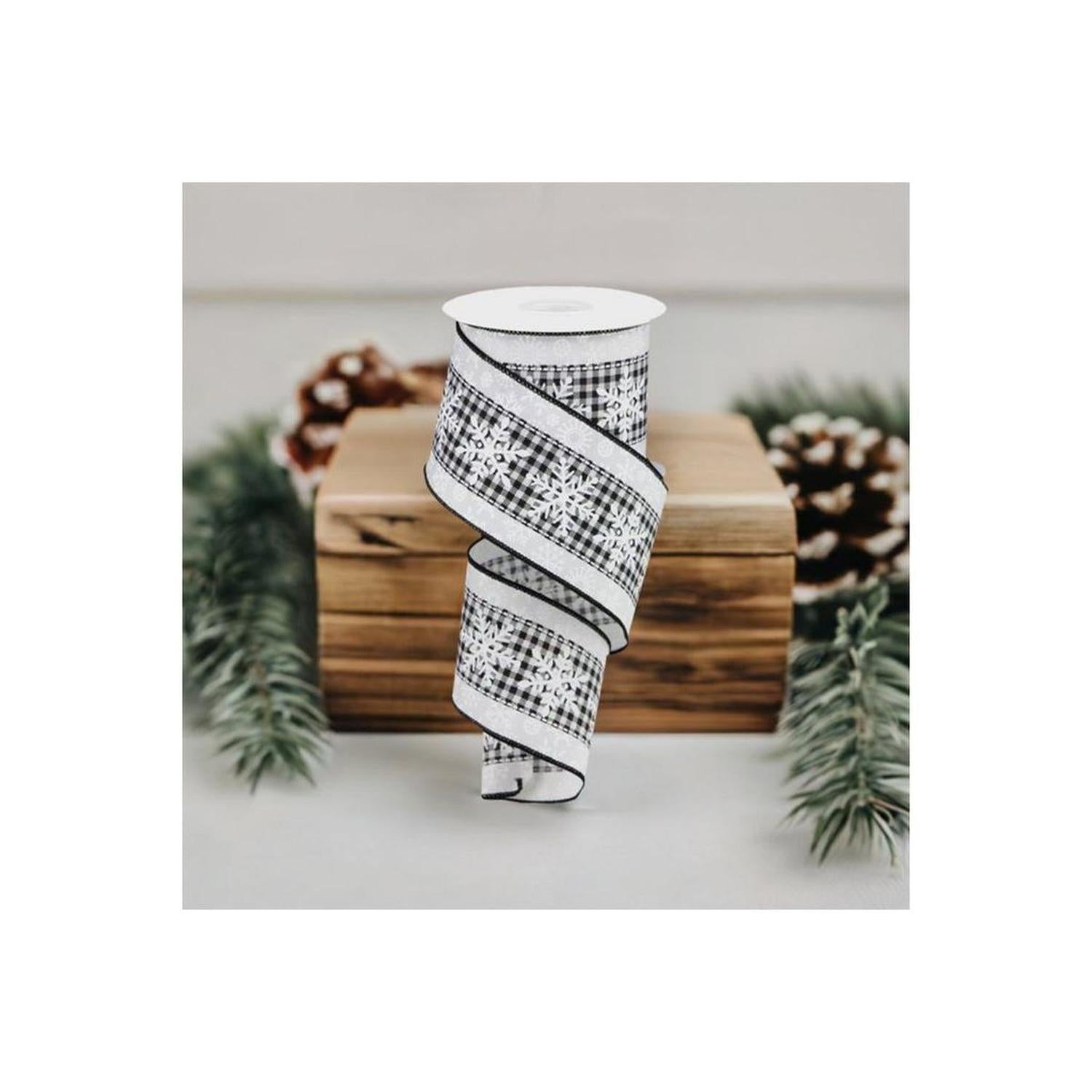 Shop For 2.5" Snowflakes Check Ribbon: White (10 Yards) at Michelle's aDOORable Creations