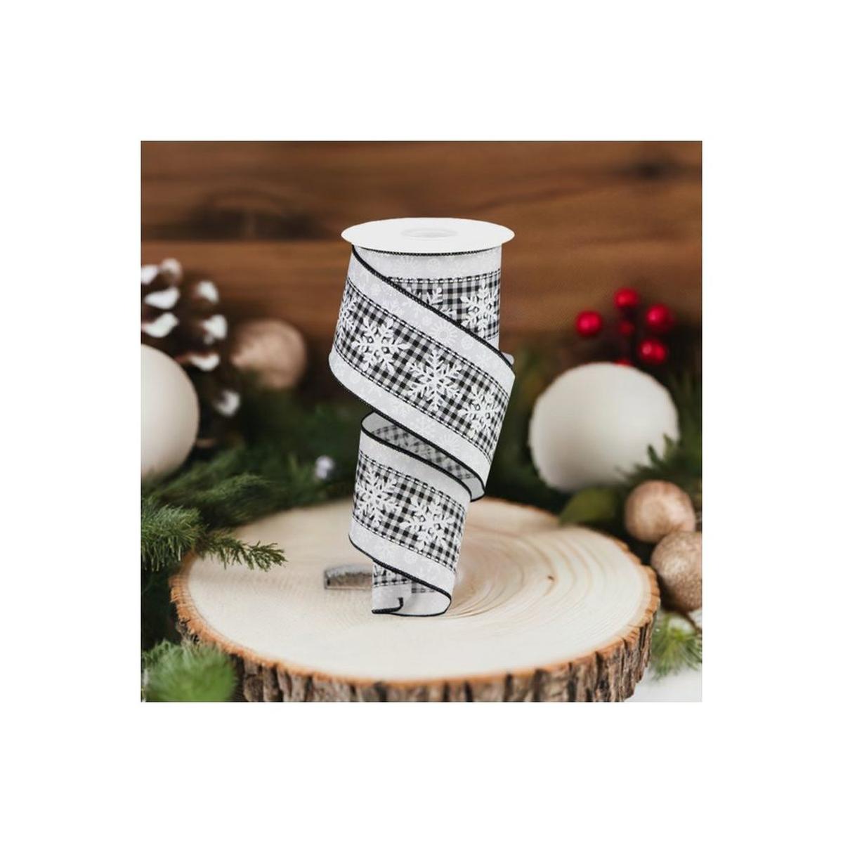 Shop For 2.5" Snowflakes Check Ribbon: White (10 Yards) at Michelle's aDOORable Creations