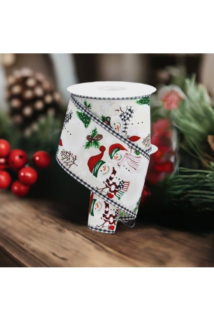 Shop For 2.5" Snowman Ornaments Gingham Ribbon: Ivory (10 Yards) at Michelle's aDOORable Creations