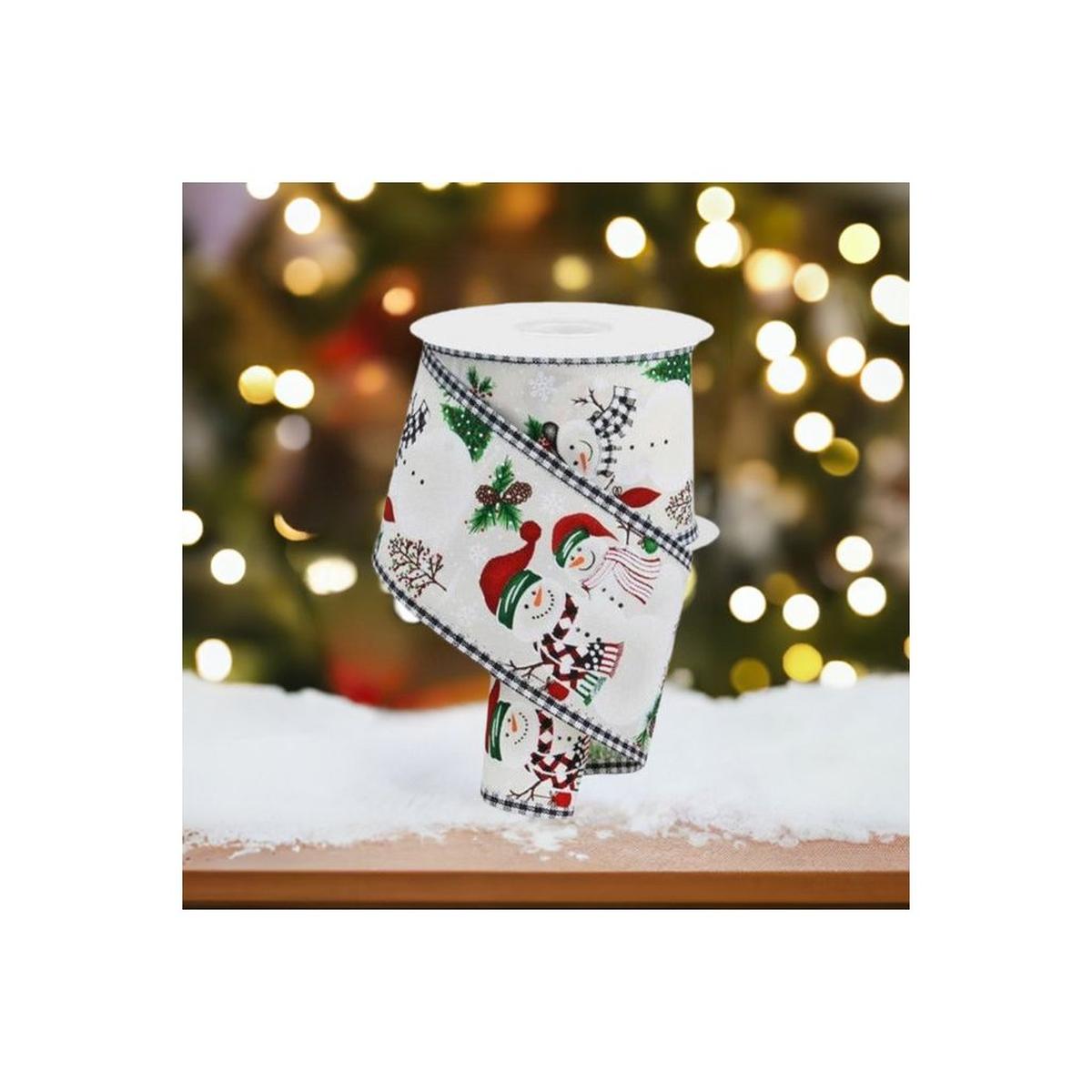 Shop For 2.5" Snowman Ornaments Gingham Ribbon: Ivory (10 Yards) at Michelle's aDOORable Creations
