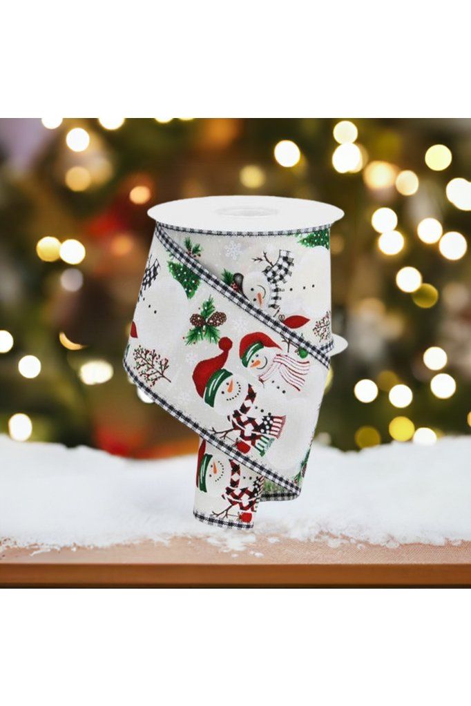 Shop For 2.5" Snowman Ornaments Gingham Ribbon: Ivory (10 Yards) at Michelle's aDOORable Creations