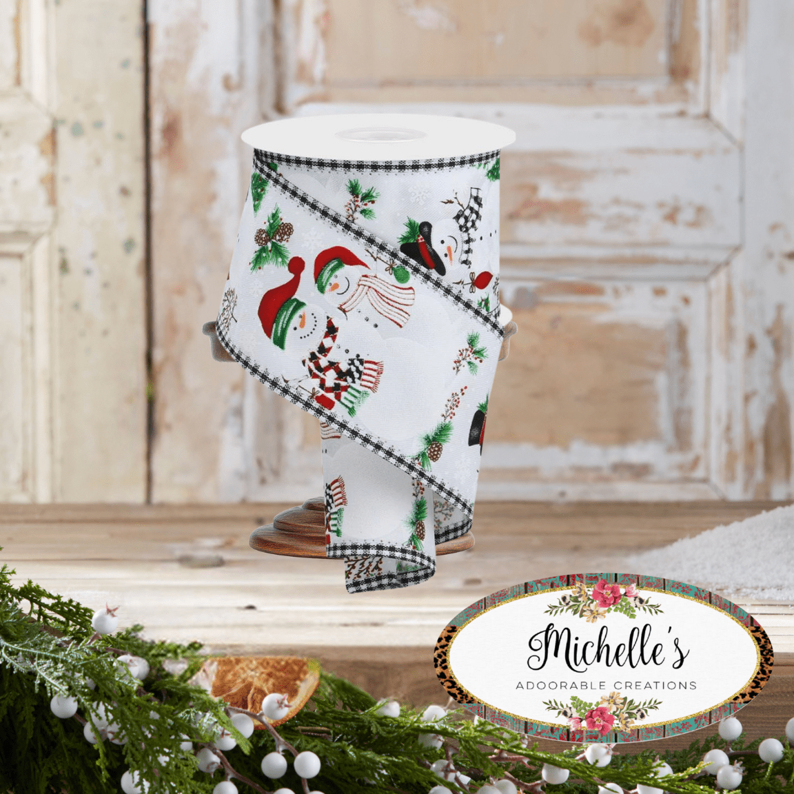 Shop For 2.5" Snowman Ornaments Gingham Ribbon: White (10 Yards)