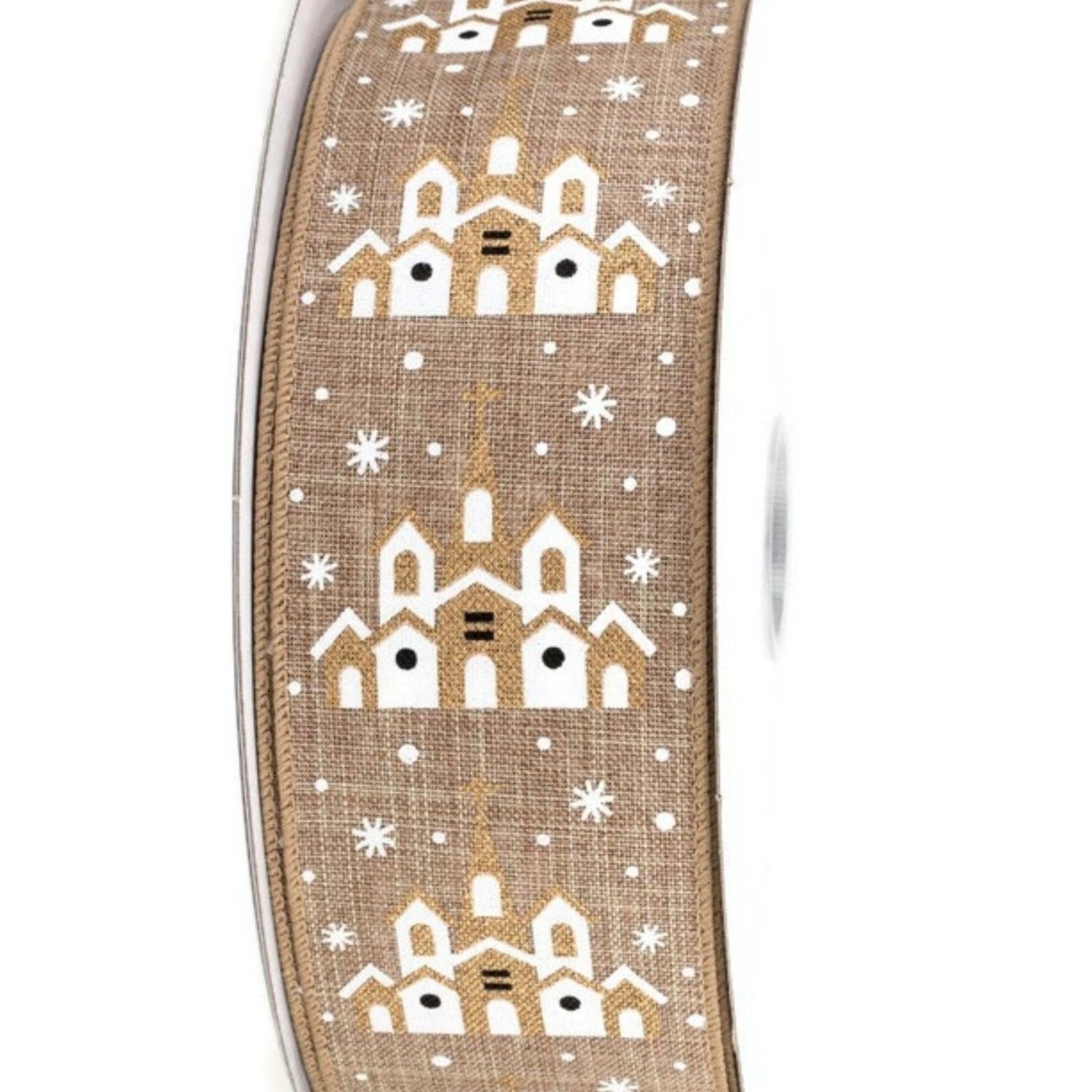 Shop For 2.5" Snowy Church Ribbon: Natural (10 Yards)