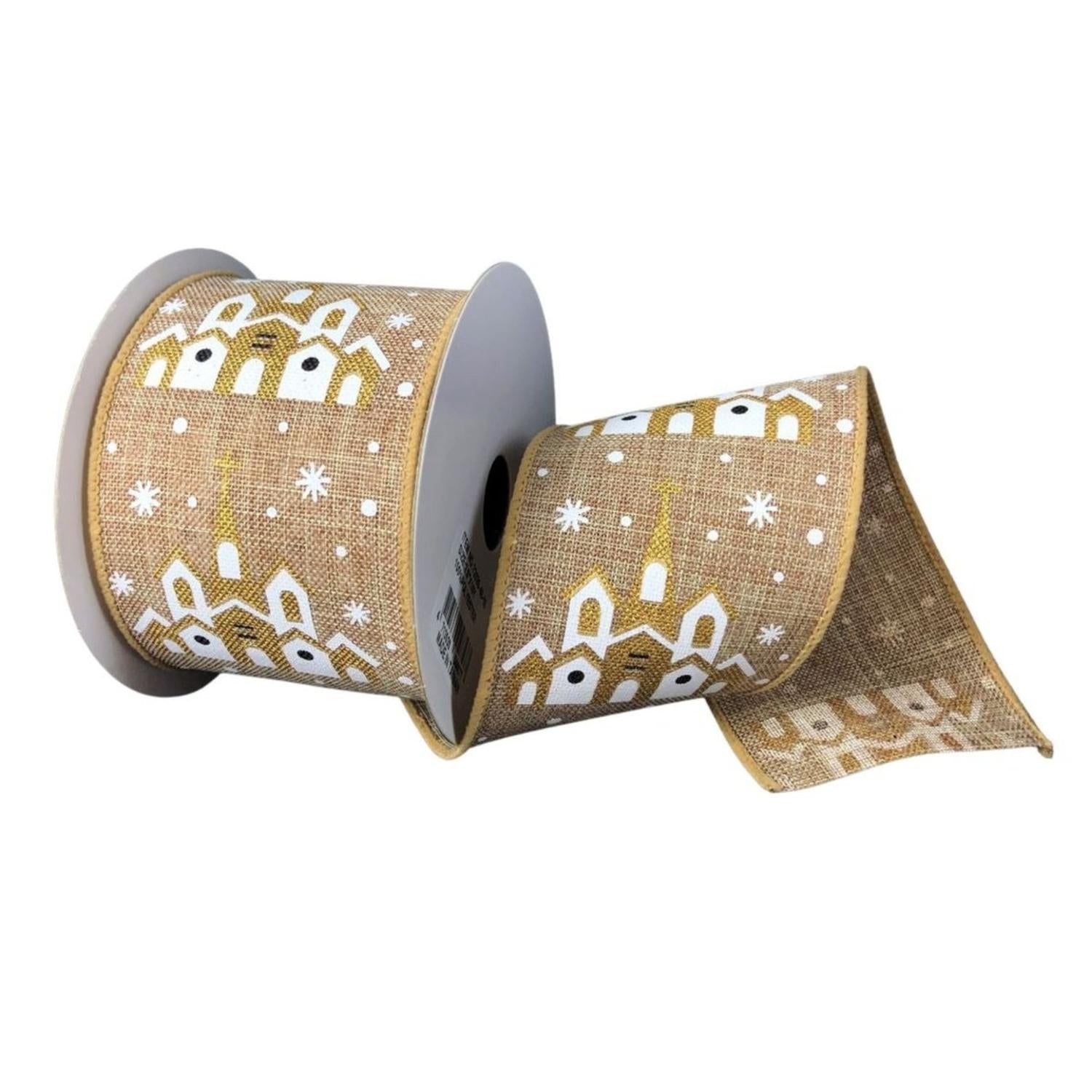 Shop For 2.5" Snowy Church Ribbon: Natural (10 Yards)