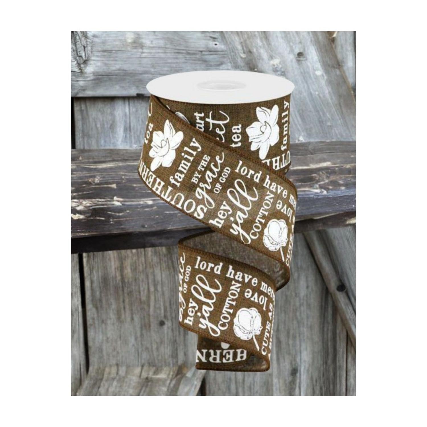 2.5" Southern Charm Royal Ribbon: Brown & White (10 Yards)
