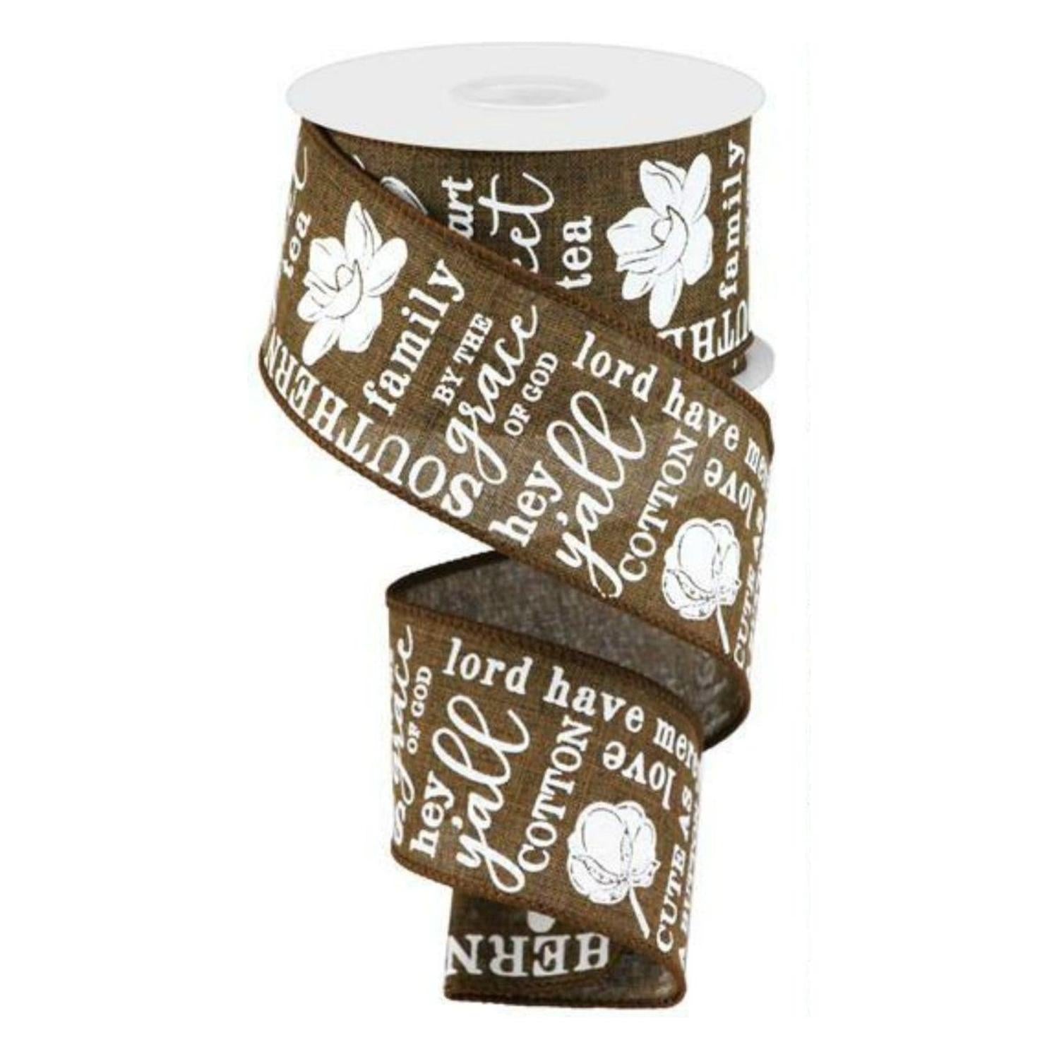 2.5" Southern Charm Royal Ribbon: Brown & White (10 Yards)