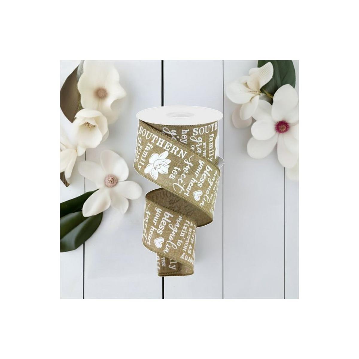 Shop For 2.5" Southern Charm Royal Ribbon: Light Beige & White (10 Yards) at Michelle's aDOORable Creations