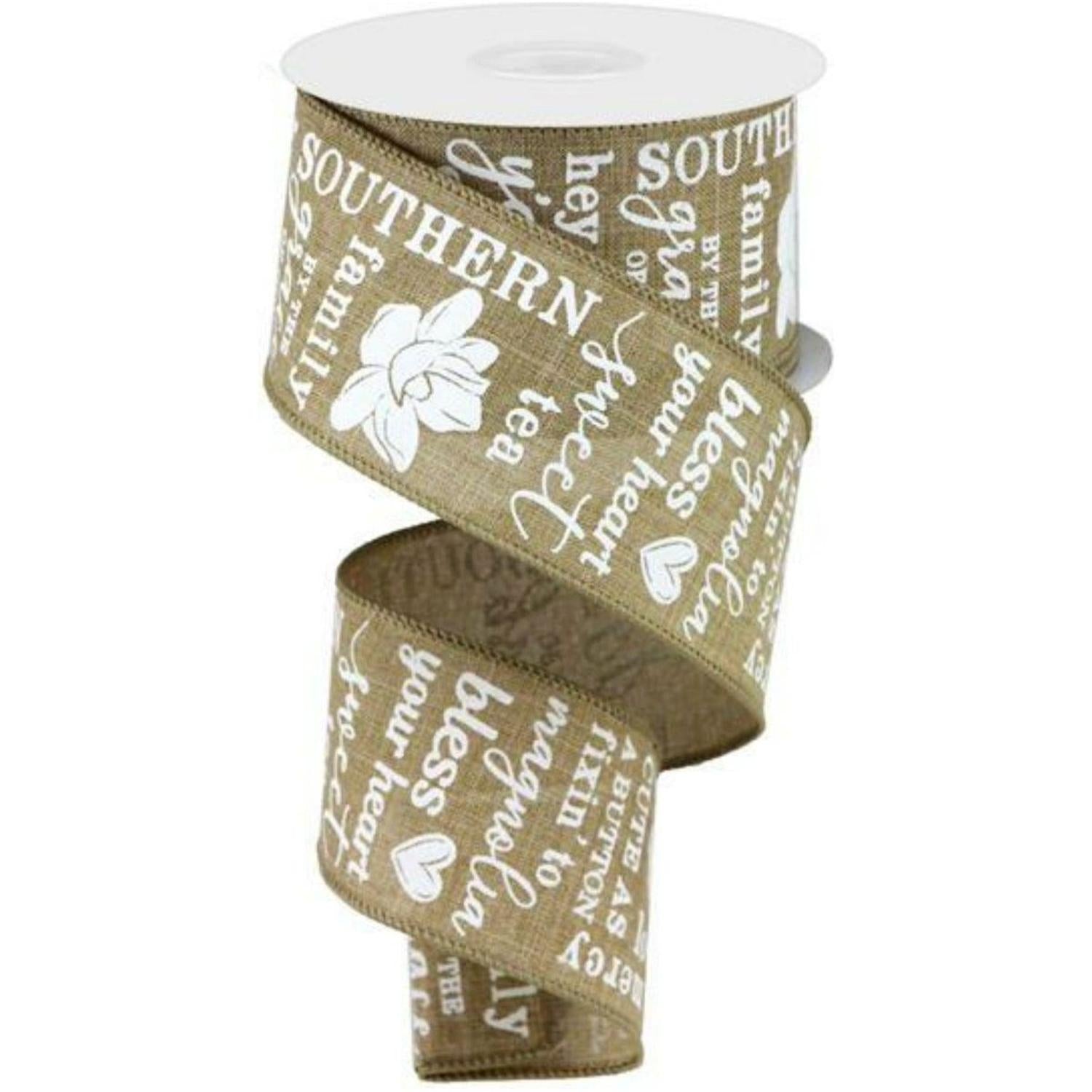Shop For 2.5" Southern Charm Royal Ribbon: Light Beige & White (10 Yards) at Michelle's aDOORable Creations