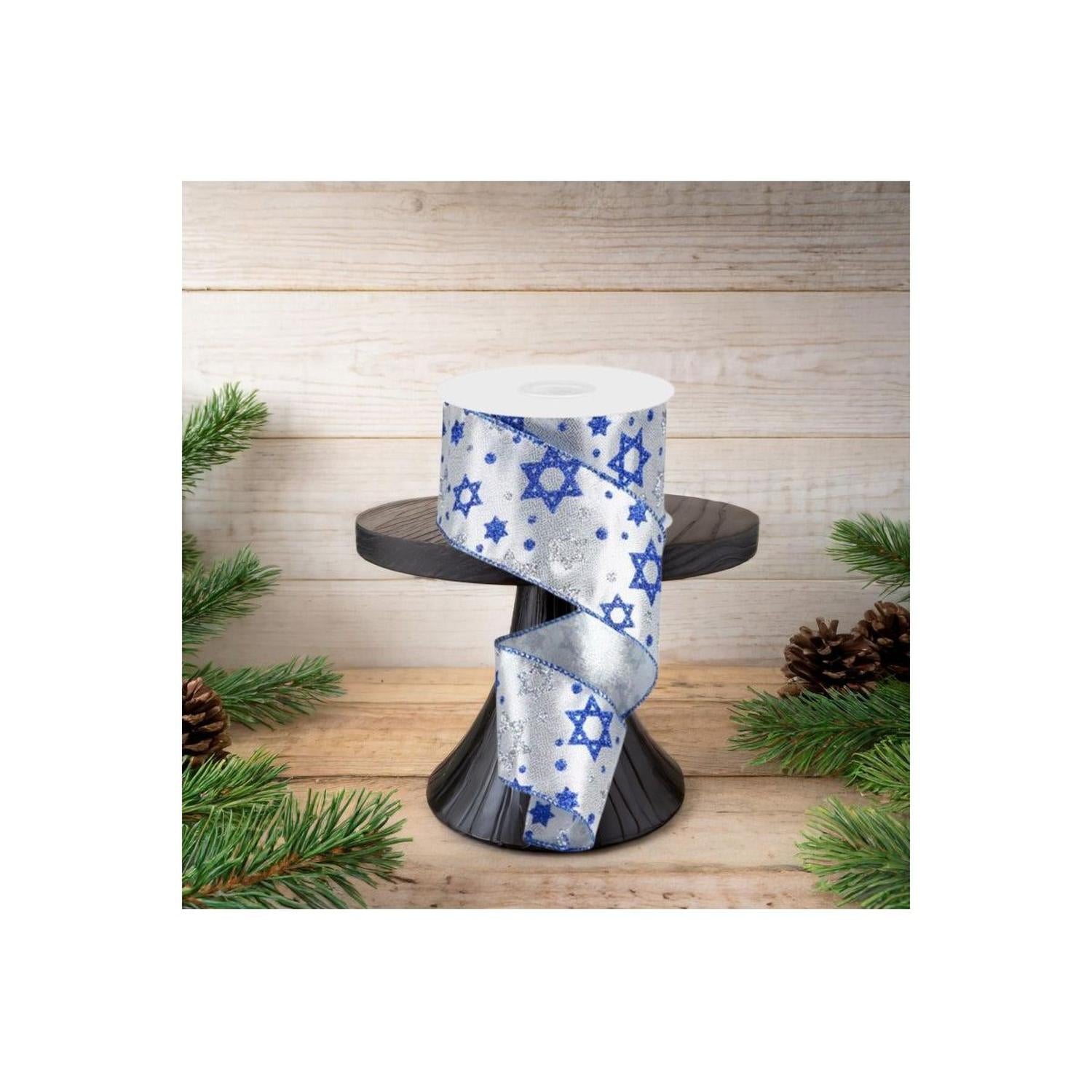 2.5" Star of David Metallic Ribbon: Silver (10 Yards)