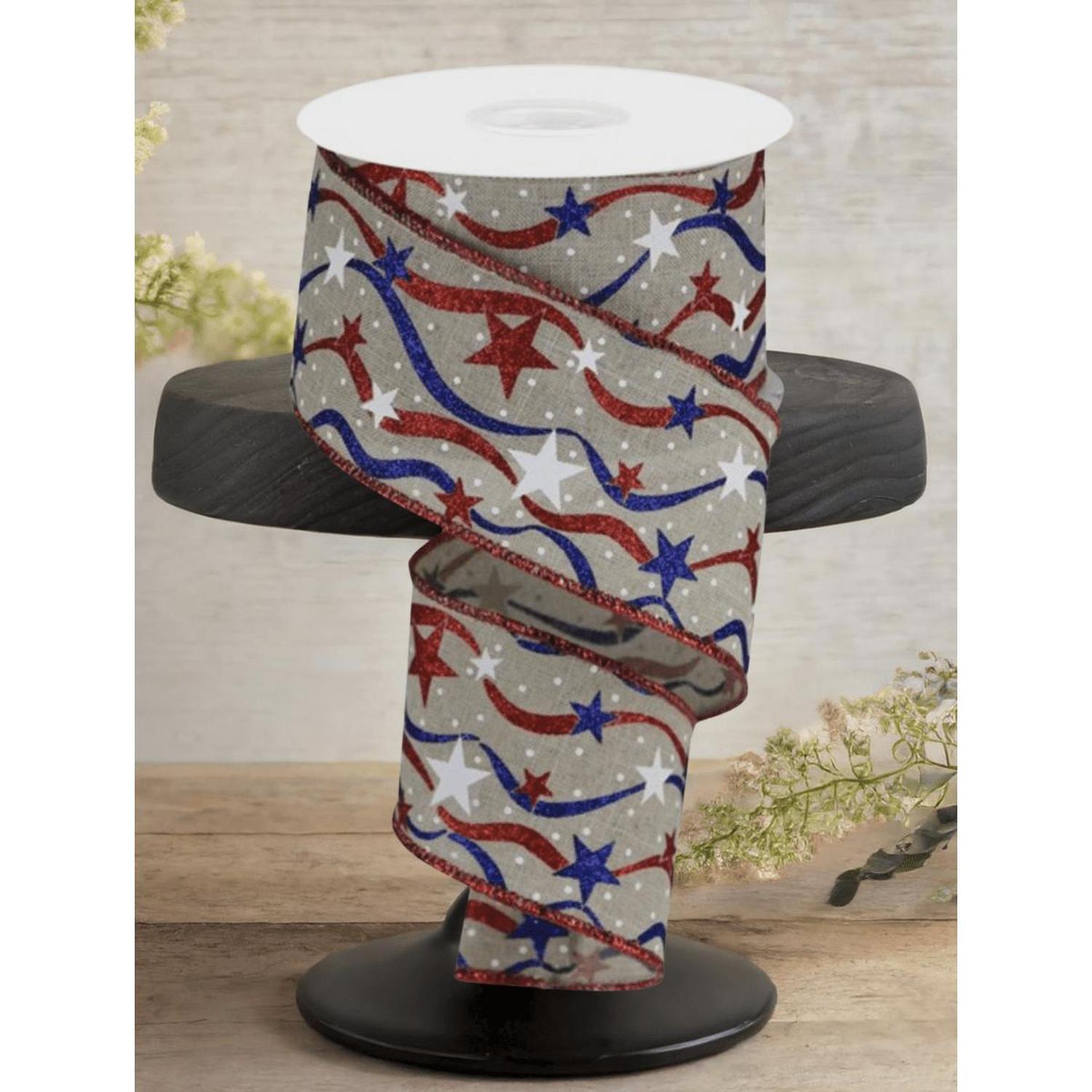 2.5" Stars and Wavy Stripes Royal Canvas Ribbon: Natural (10 Yards)