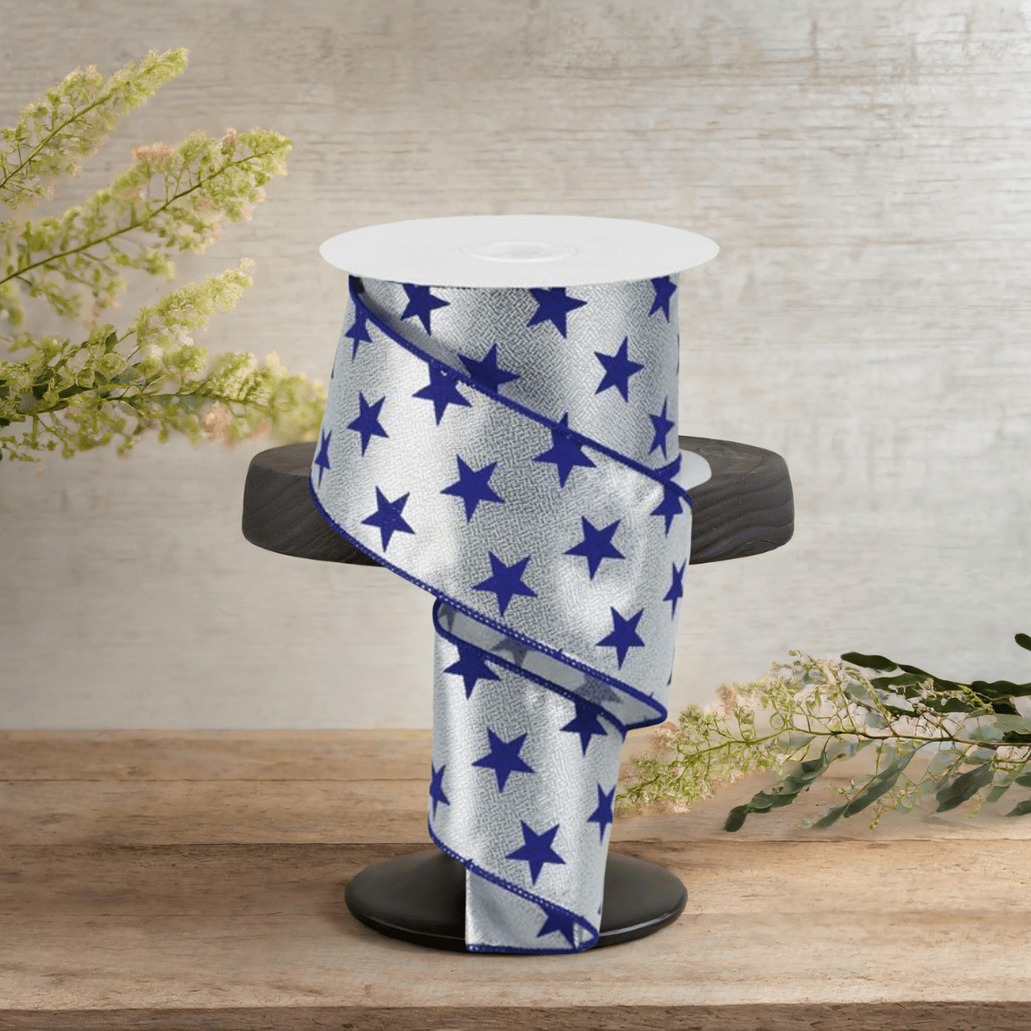 Shop For 2.5" Stars on Metallic Ribbon: Silver (10 Yards)