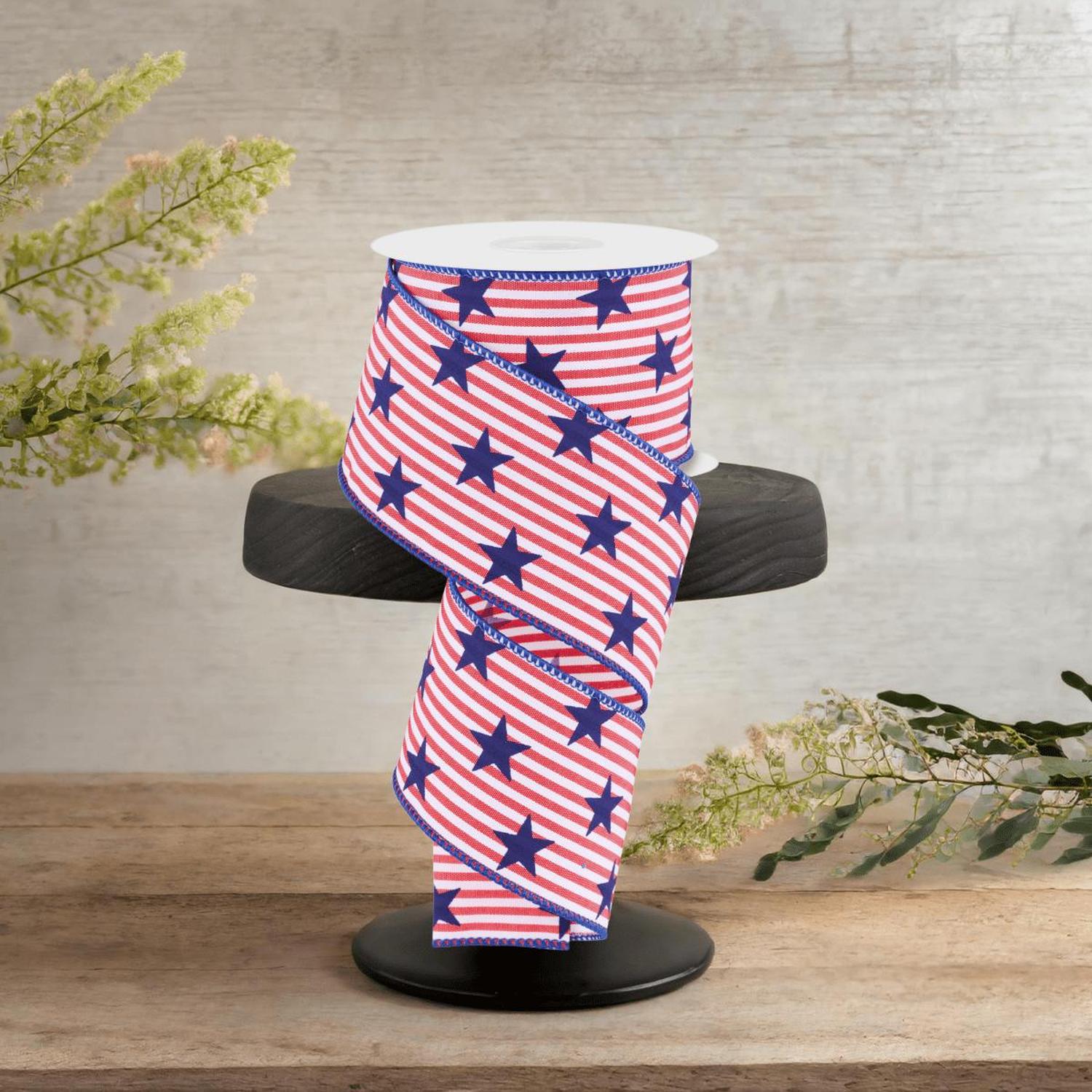 2.5" Stars On Woven Stripe: Navy Blue (10 Yards)