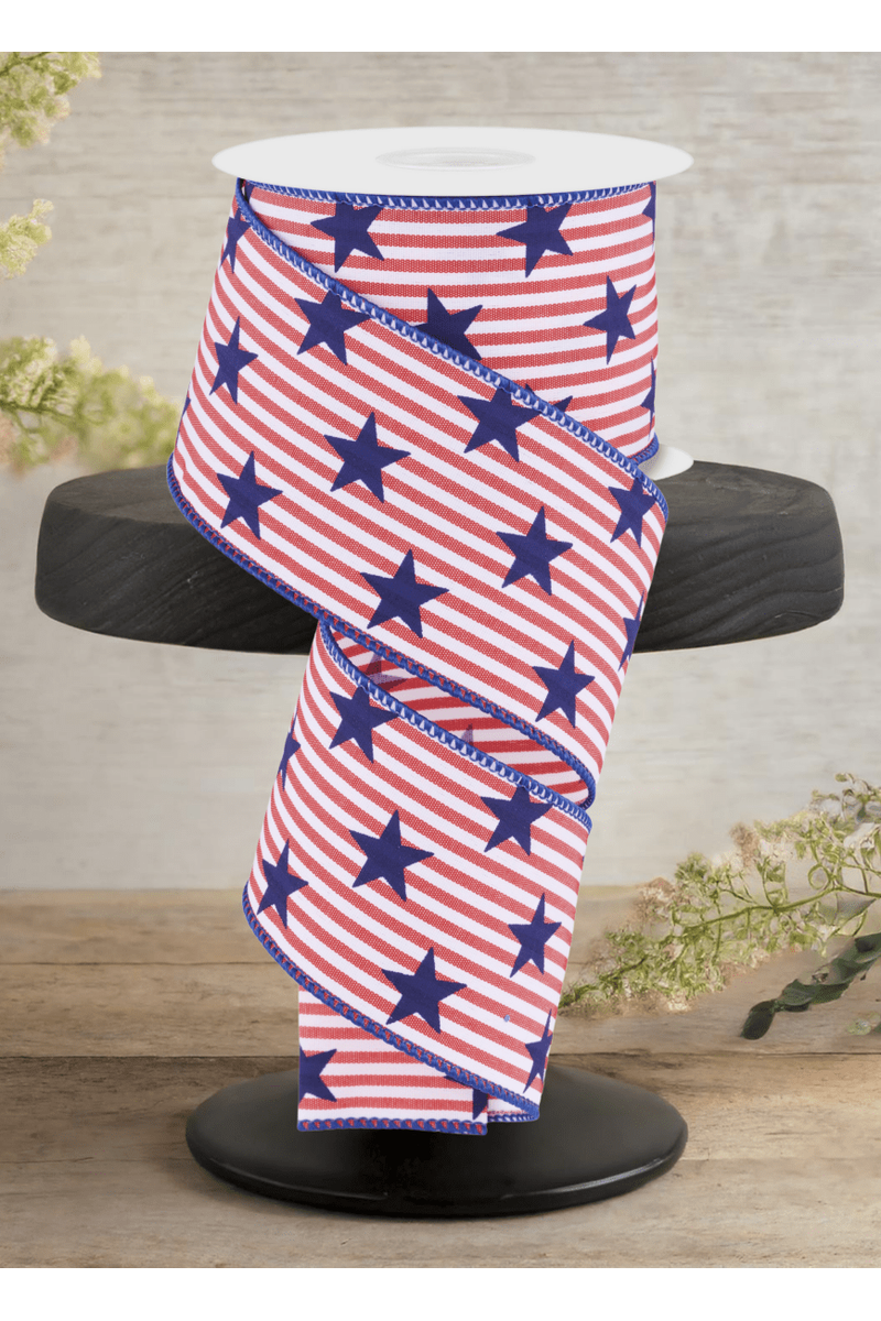 Shop For 2.5" Stars On Woven Stripe: Navy Blue (10 Yards)