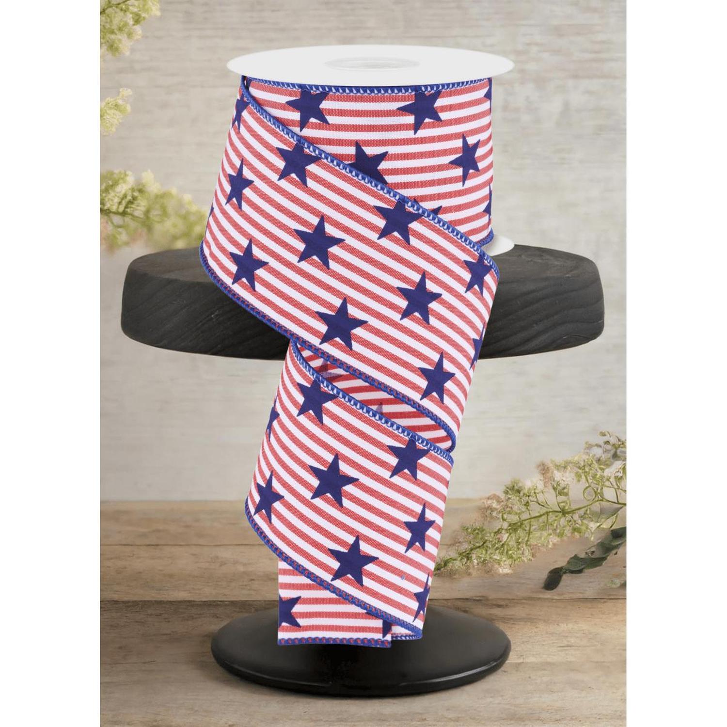 2.5" Stars On Woven Stripe: Navy Blue (10 Yards)