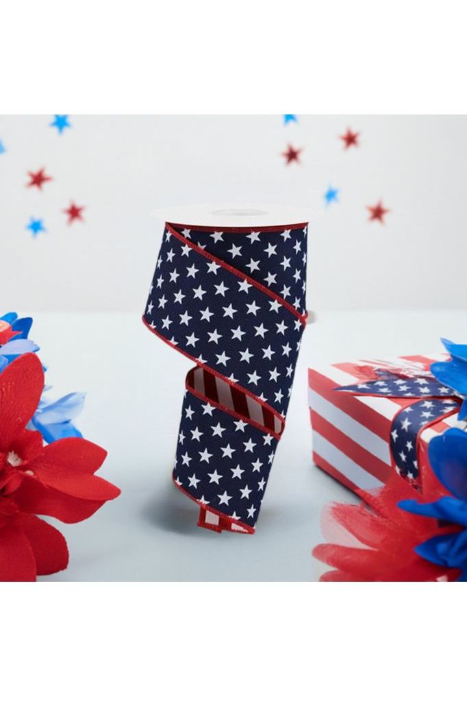 Shop For 2.5" Stars Stripes Fused Back Ribbon: Navy Blue (10 Yards) at Michelle's aDOORable Creations