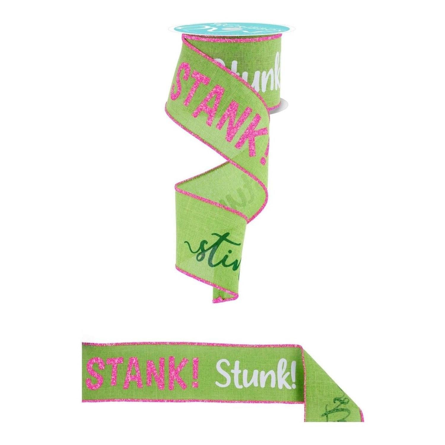 2.5" Stink Stank Stunk Ribbon: Pink/Green (10 Yards)