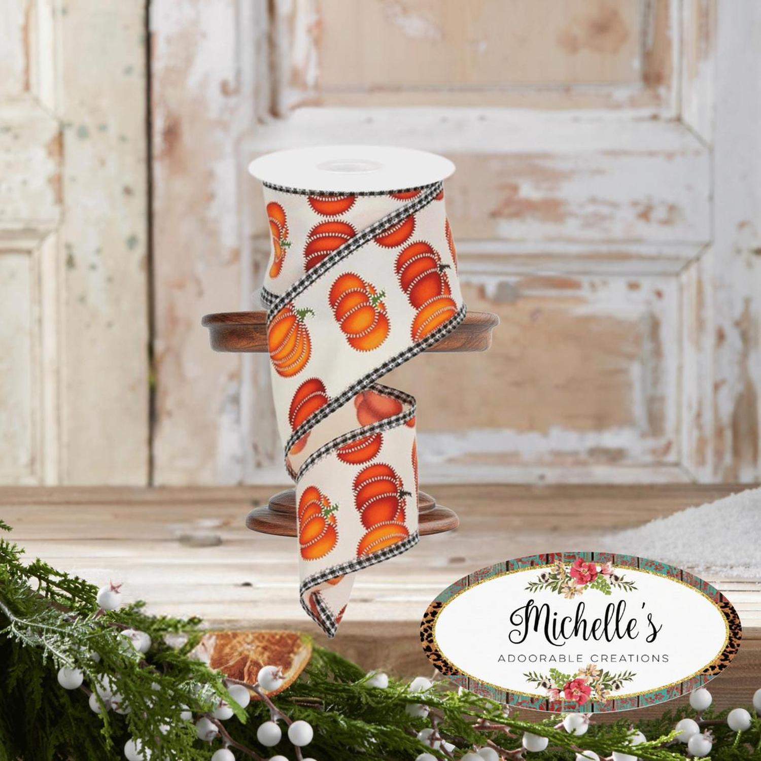 2.5" Stitch Pumpkin Royal Ribbon: Ivory (10 Yards)